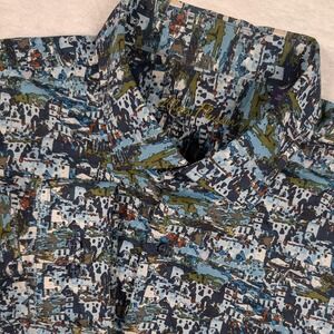 Alan Flusser Shirt Mens 2XL Blue Abstract Geometric Print Cotton LS Button Up